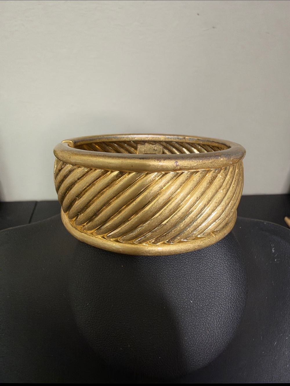 Heavy Gold-Tone Ribbed Bangle Clamper Statement Bracelet